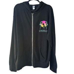 Coachella Music and Arts Festival Black Zip Up Hoodie 2XL Palm Tree Graphic 2019